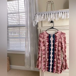 Free people boho mini dress with bell sleeves and split neck